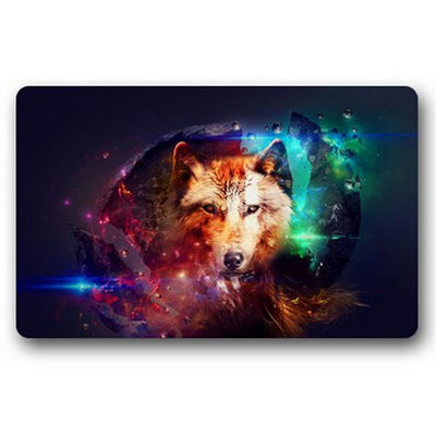 Famdecor Short Plush Material Colorful Wolf In Galaxy Printe